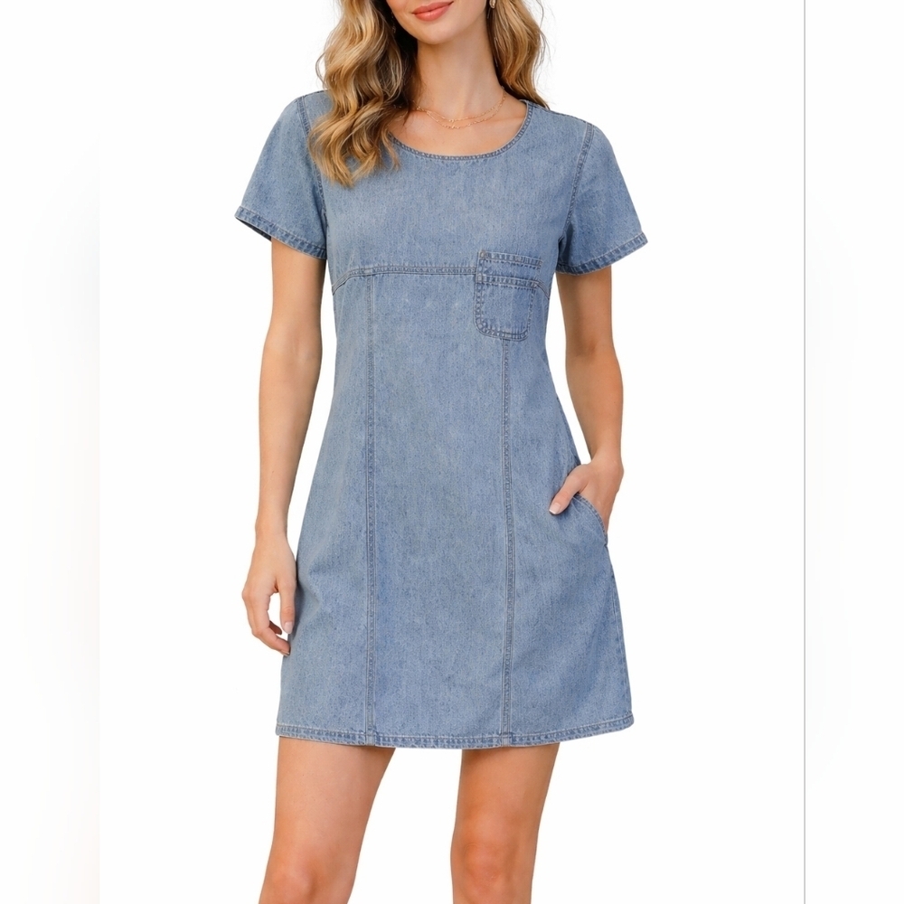 VTG LEVI'S 1990s Light Wash Cowboy Core Chambray Denim Short Sleeve Mini Dress
